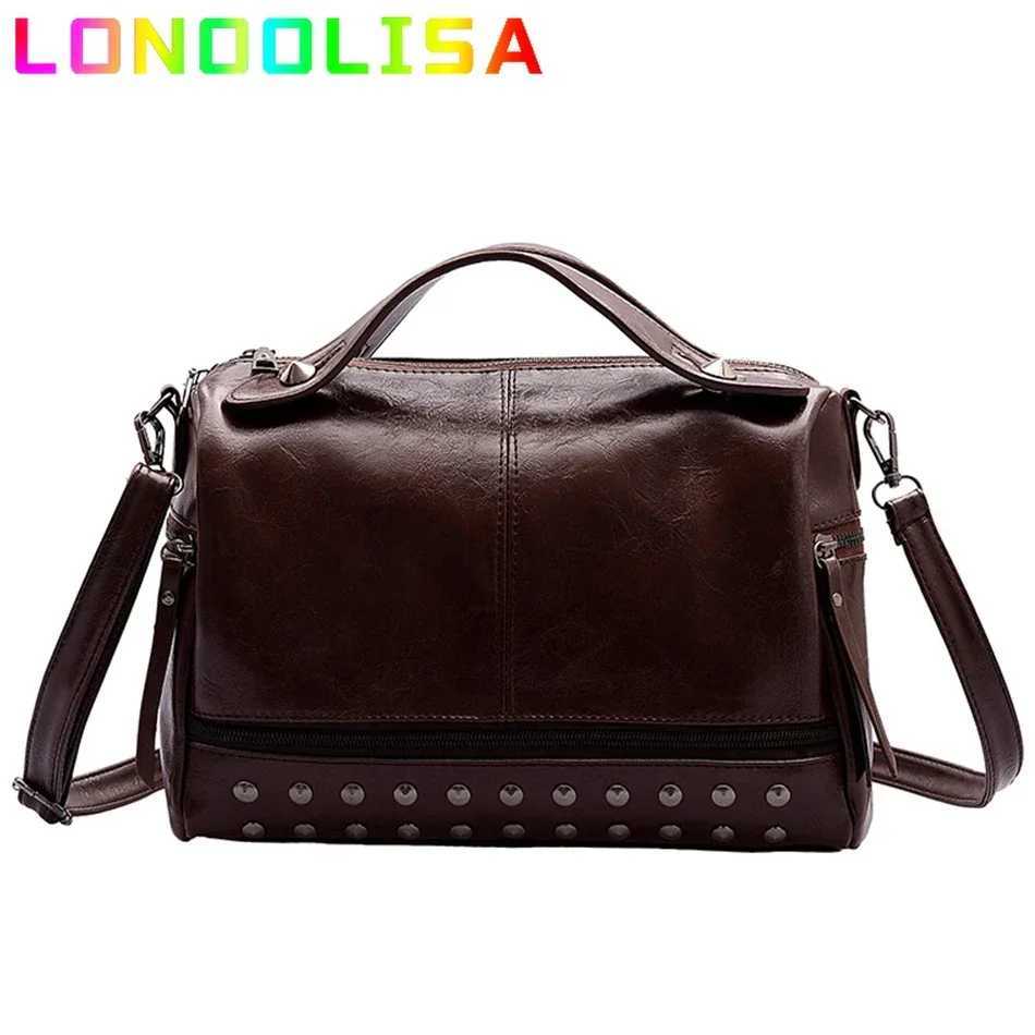 Vintage Female Rivet Shoulder Bag Luxury Handbag Soft PU Leather Crossbody Bag for Women Casual Boston Large Tote Bolsa Feminina Z251018