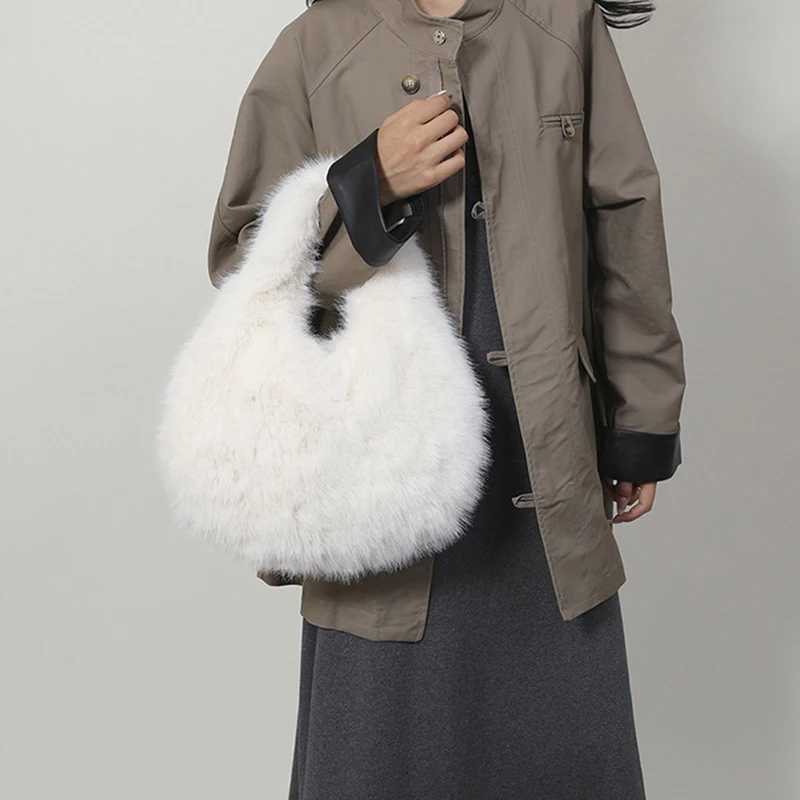 New Fashion Soft Plush Top Handle Bags Women Designer Wrist Knot Fluffy Faux Fur Lady Handbags Luxury Small Tote Female WalletXJ251021