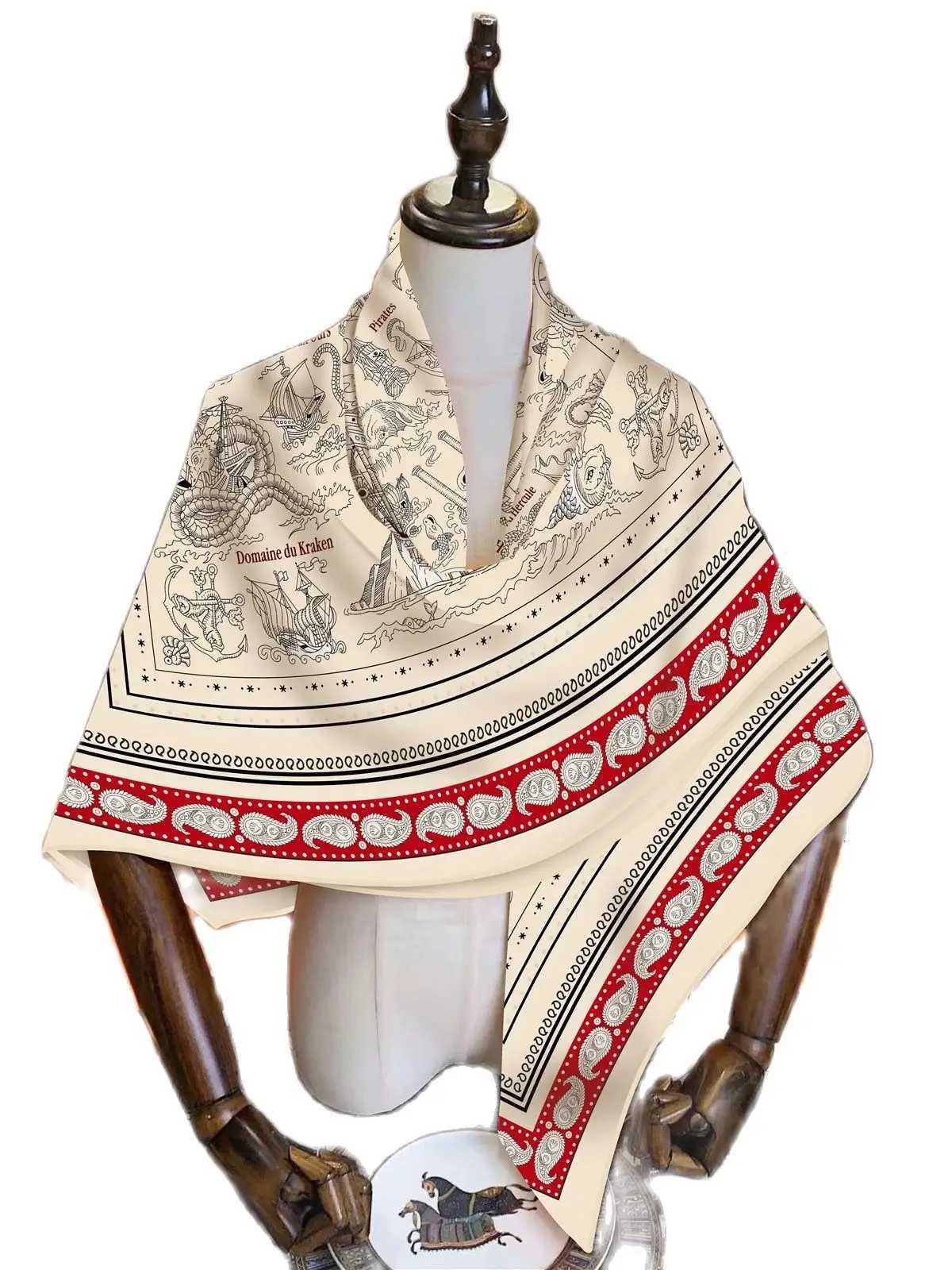 130CM Silk Cashmere Scarf Women Hand Rolled Shawls Sailing Cashews Print Square Scarves Wraps Lady Bandana Big Hijabs W251021