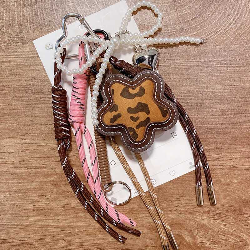 Braided Rope Keychain Leopard Print Flower Cream Bag Pendant Charm Fashion Bag Accessories for HandbagBackpack Decors J251121