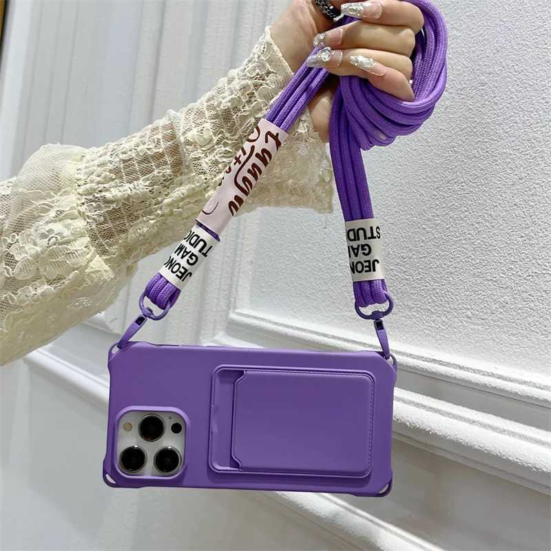 Strap Case For iPhone 16 15 14 12 11 Pro Max 13 Mini XS X 8 7 Plus Shockproof Silicon Card Slot Crossbody Necklace Lanyard Cover J251114