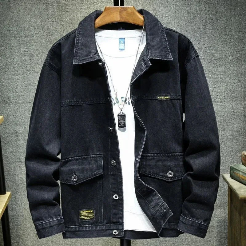 Denim Jackets Man Autumn Cargo Jeans Coat for Men Black Low Price Clothing of Fabric on Board Elatic Korean Style G 251010