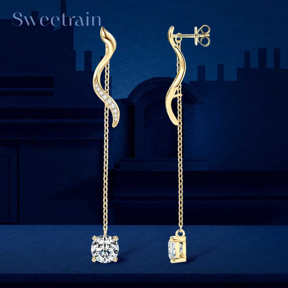 Sweetrain 1CT Moissanite Drop Earrings S925 Sterling Silver Long Tassel Dangle Earring for Women Wedding Jewelry Gifts with GRA J251021