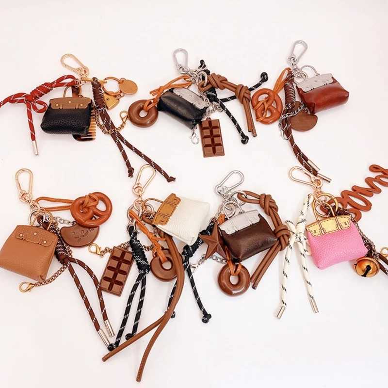 Mini Leather Handbag Chocolate Doughnuts Charms Pendant Keychain Women Bag Decoration Keys Holder Backpack Accessories Gifts W251021