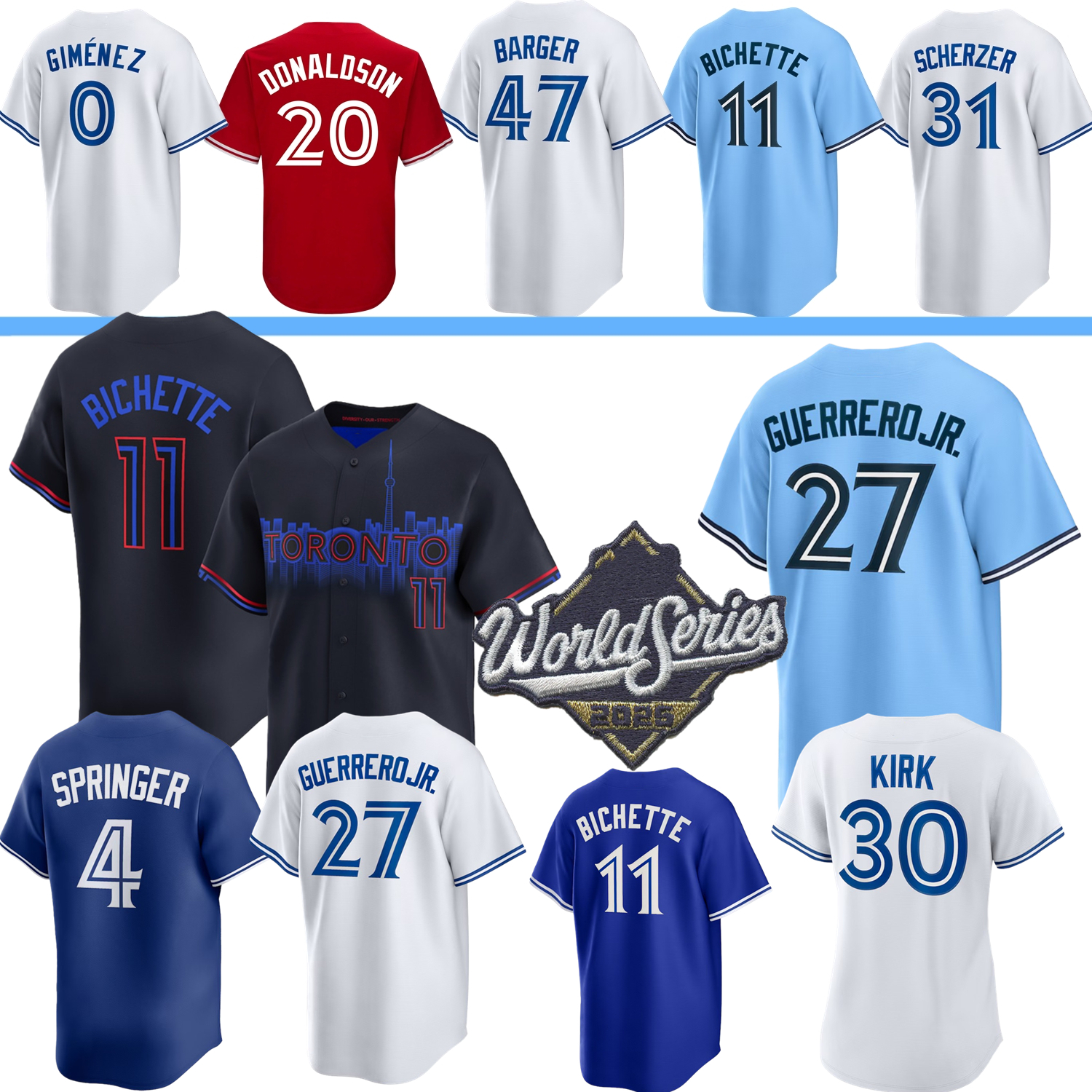 2025 WS Jersey Vladimir Guerrero Jr. Bo Bichette George Springer Daulton Varsho Alek Manoah Daniel Vogelbach Kevin Gausman Orelvis Martinez Tiedemann Women Youth