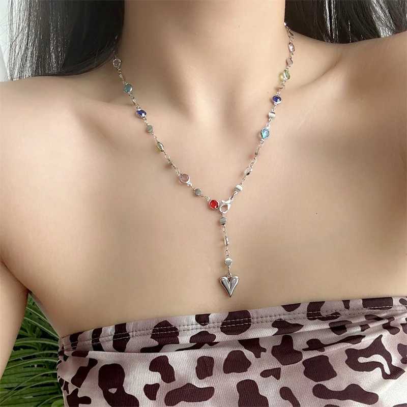 Trendy Gold Silver Color Glass Long YShaped Heart Necklace Metal Collarbone Chain Party Bohemian Body Party Jewelry GiftsXJ251018