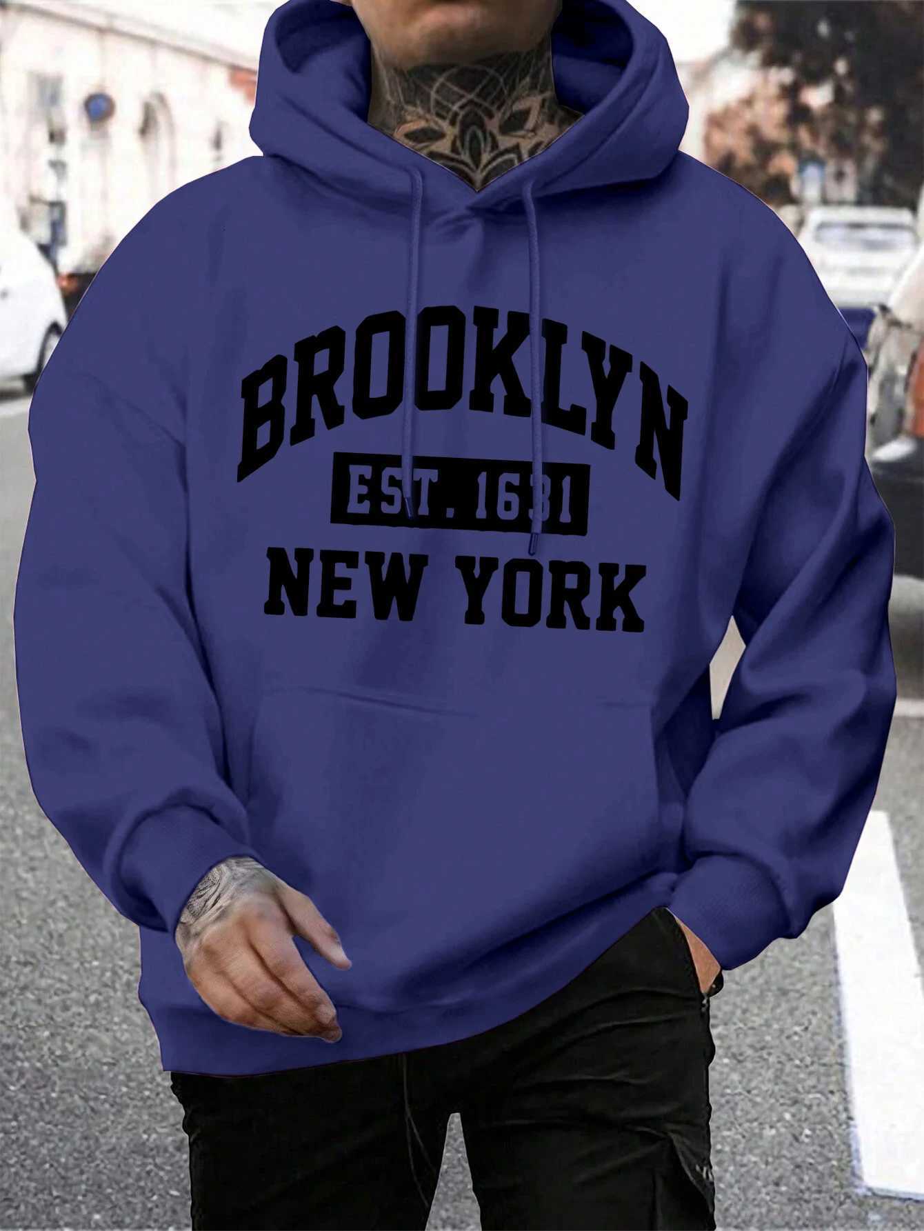 Beooklyn Est 1631 New York Printed Hooded Men Fleece Warm Big Size Hoodies Fashion furliner Hoodie Fashion Casual SXXL Tops W251021
