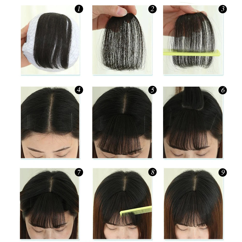 Synthetic Air Bangs Clip In Hair Extension 3D Air Style Hairpieces Neat Front False Fringe Thin Fake Hair Bangs For Women Girls 251014