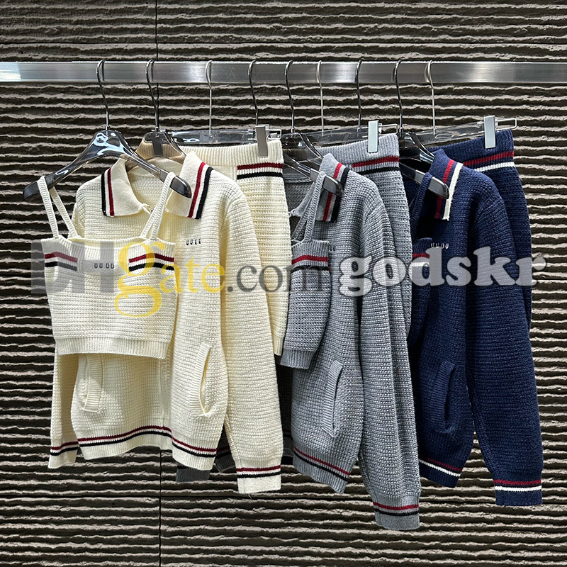 Women Preppy Style Knitted Skirt Set Designer Cardigan Camisole Wrap Skirt Outfits Sexy Leopard Embroidered Skirt