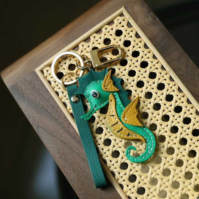 Handmade leather Bag charm Small Seahorse bag pendant leather car keychain pendant doll small decoration Birthday gift Keyring W251021