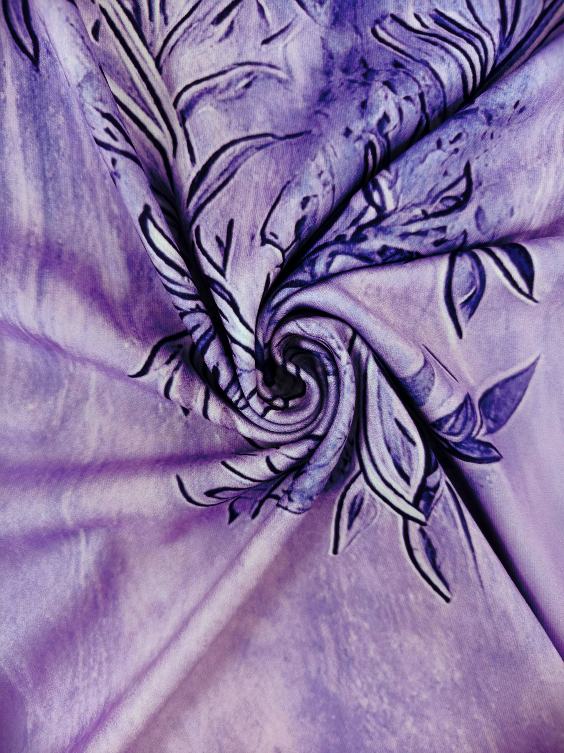 Women's Autumn & Winter Fashion Casual Small V-Neck Purple Plant Printed Long Sleeve Top, Milk Silk Semi-Circular Hem Blouse (S-XXL, Purple)-CF55