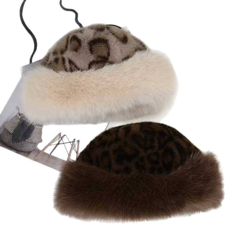 2025 Leopard Print Plush Fisherman Hat Hat for Women Autumn Winter Thickened Warm Ear Protection Imitation Fur H251020
