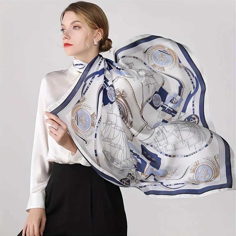 Luxury Large Nautical Print Square Scarf Thin Breathab Silky Neck Scarf Glamorous Sty Sunscreen scarfW251021