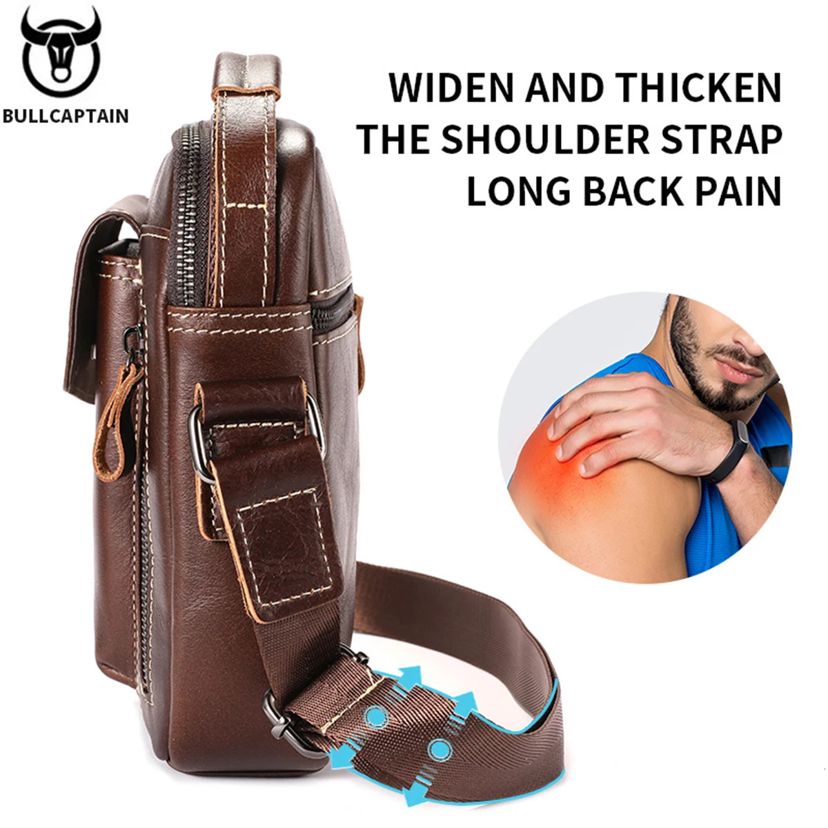 BULLCAPTAIN Casual Fashion Mens Messenger Bags Business Portable Handbag Man Leather Shoulder Bag Mobile 65 Phone 251014