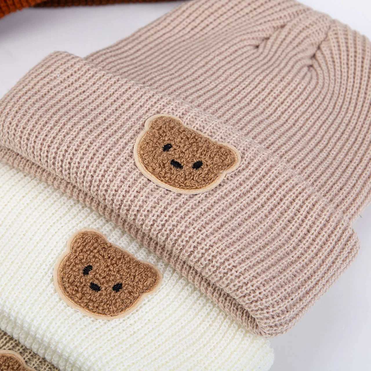 Cartoon Bear Baby Knitted Hat Solid Color Woolen Crochet Bonnet 636Month Boys Girls Winter Warm Beanies Children Pullover Cap J251021