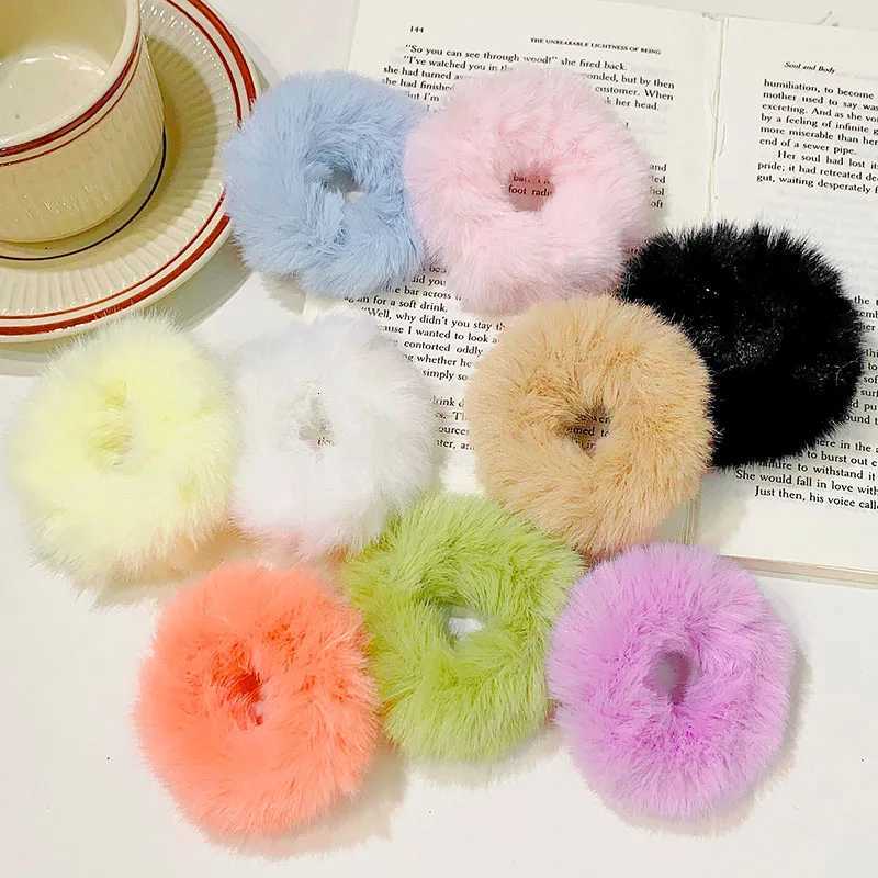 New Colorful Fluffy Hair Band For Women Girls Ponytail Holder Hair Tie Plush Scrunchie Rubber Band Fashion Hair AccessoriesW254021