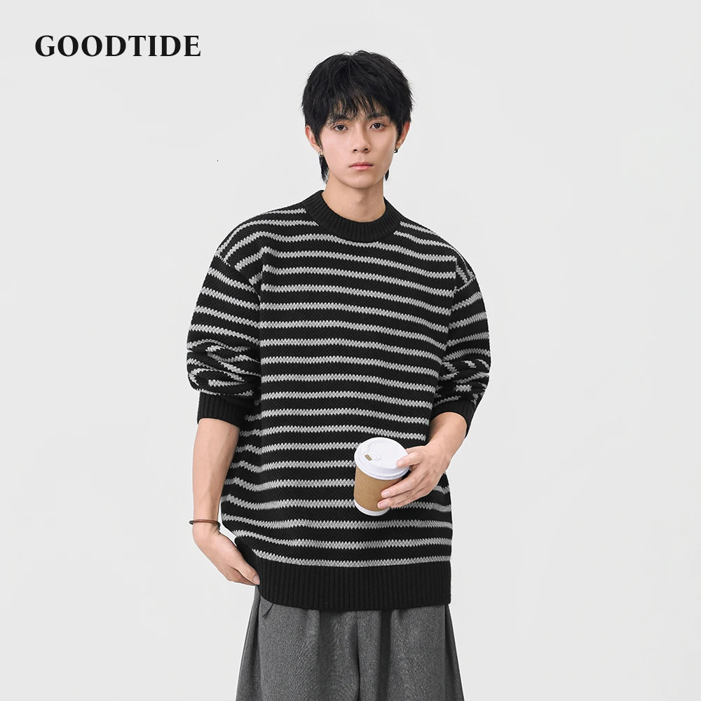 Fashion Mens Casual Crew Neck Sweater 2025 Winter Stripe Knitted Pullover Comfortable Soft Long Sleeve Jumper Top 251020