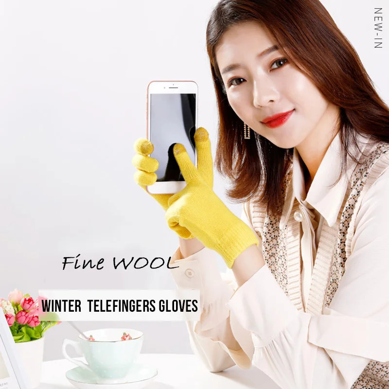 Women Winter Wool Touchscreen Gloves Knitting Warm Telefingers Gloves Outdoor Gloves Warm Female Lovely Driver Sport Gloves 251020