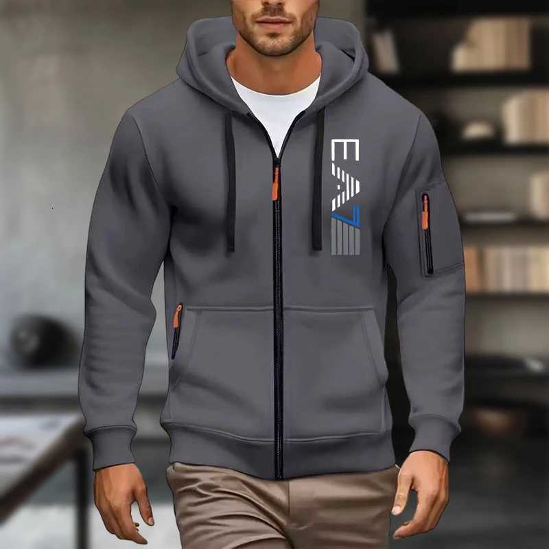 FallWinter Bestselling Casual Fashion Mens HighQualit Solid Color Zippered Sweatshirt Thick Long Sleeve Hooded W251021