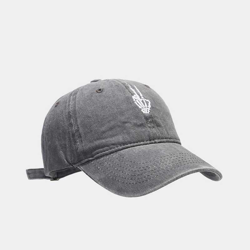 New Skull Finger Embroidery Baseball Cap Trendy Washed Vintage Soft Brim Duckbill Cap H251020