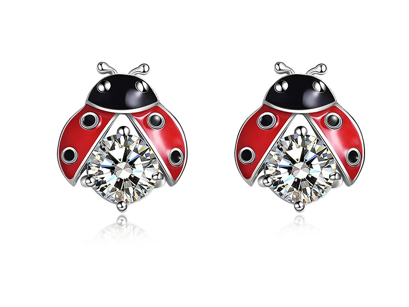 Designer earrings diamond earrings Retro pure silver enamel earrings for women colorful zircon seven star ladybug sweet and fashionable creativity fre