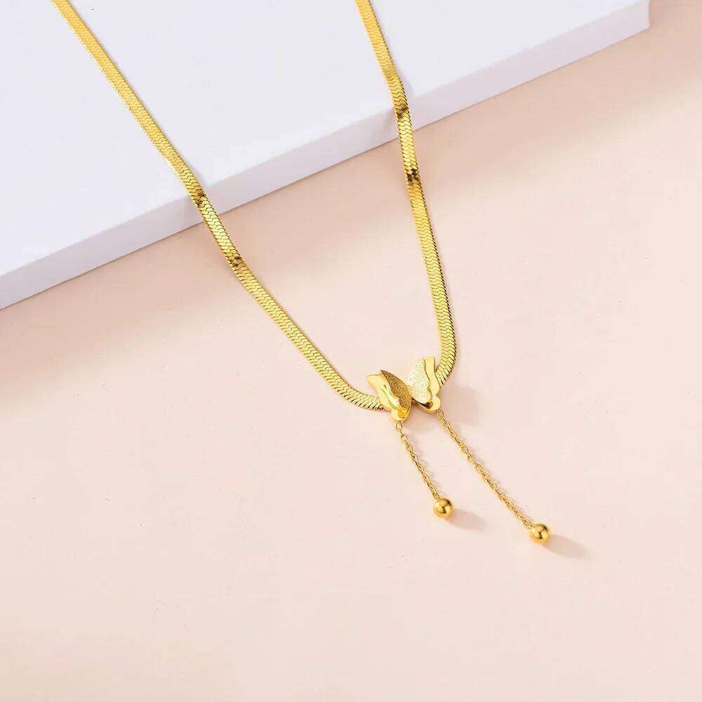 Vintage Butterfly Necklace Golden Stainless Steel Blade Snake Chains Aesthetic Charms Choker Women Jewelry Gift To Mujer