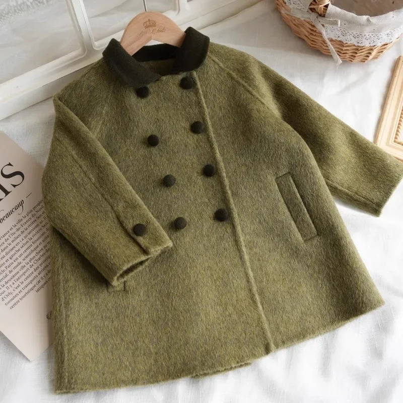 Childrens Clothing Autumn Winter Doublesided Woolen Coat for Boys and Girls Medium Length Lapel Woolen Coat Trend 251017