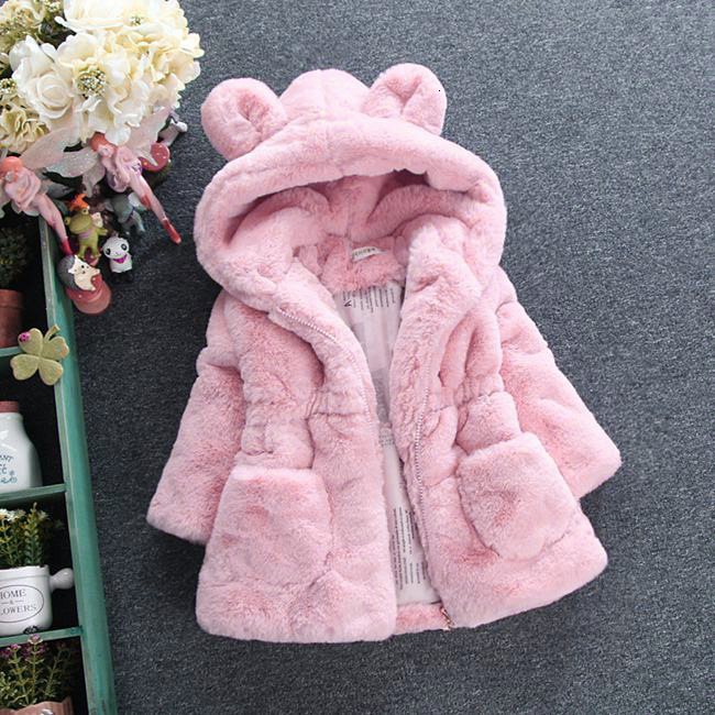 Hot selling designer children's clothing girls' jacket new girls' fur coat children's artificial fur ear thick padded jacket