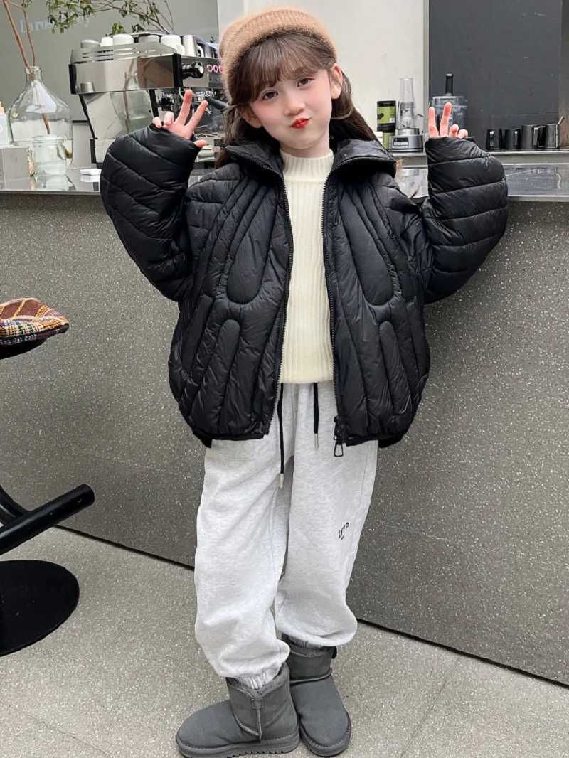 Winter Warm Girls Fashion Plain Cotton Lined Hooded Zip Puff Jackets School Kids Cropped Coats Child Outfits Windbreaker 514 YrT251021