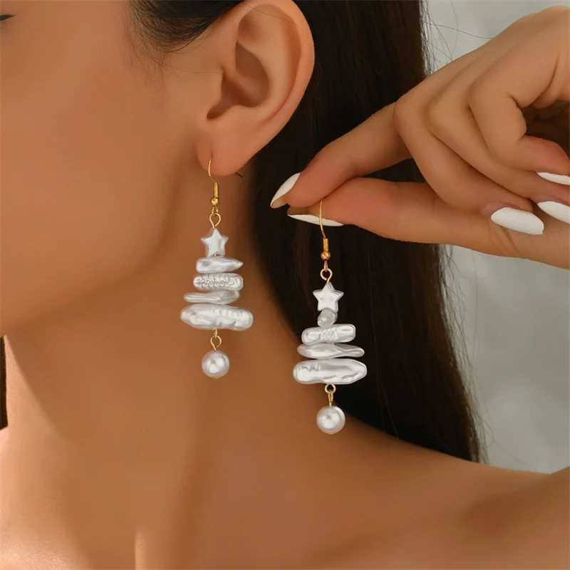 Trendy Pearl Christmas Tree Earrings Dangle For Women Irregular Imitation Pearl Tassel Earrings Hook Wedding Party Jewelry J251021