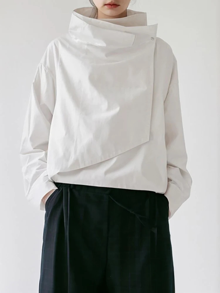 Womens Autumn Jacket High Neck Long Sleeves Loose Fit Coat Solid Color Asymmetrical Cool Outerwears for Female 251021