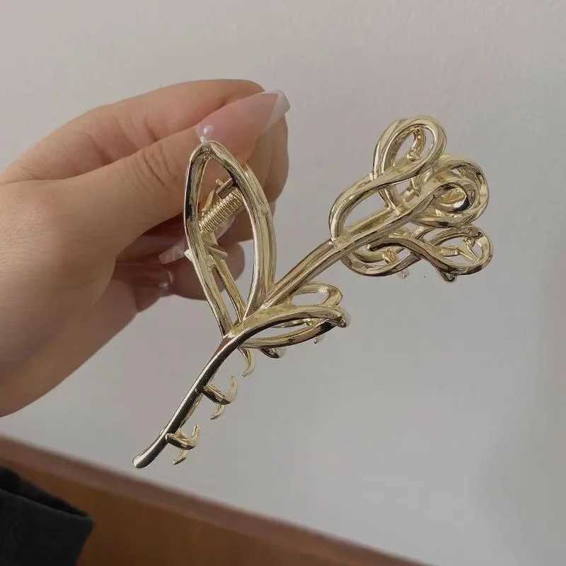 Hollow OutTulip Clamping Hair Clip for Women Korean Style Hair Claws Ins Style Metal Hairpin Style Gold Color Hair AccessoriesW254021