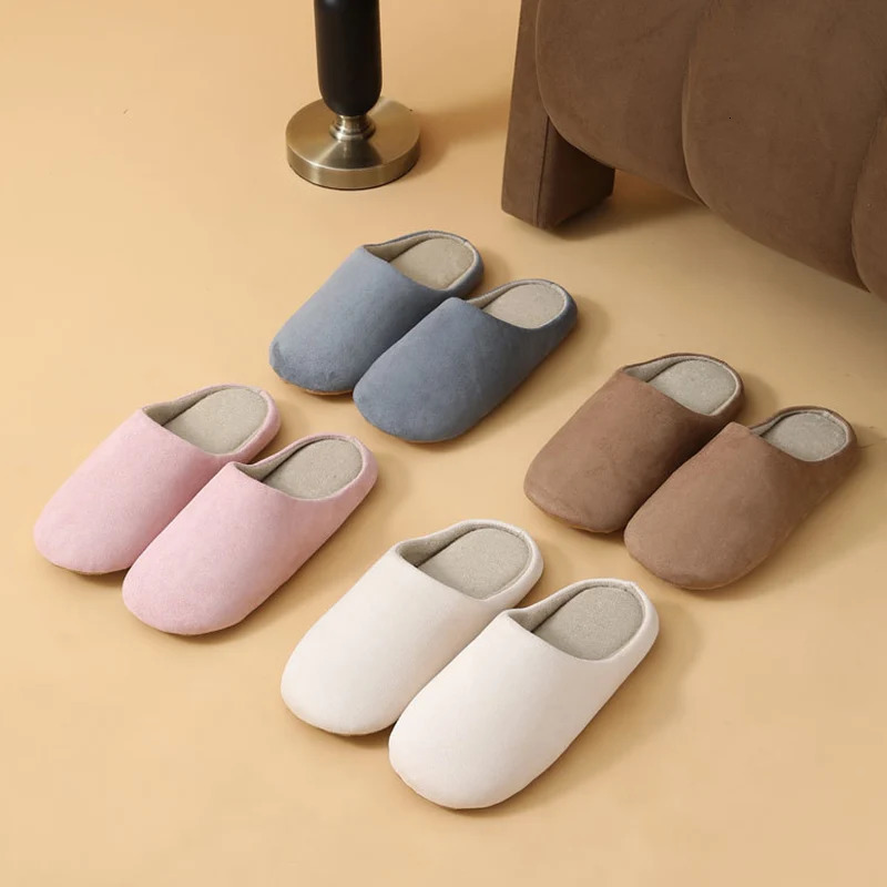 Unisex Japanese Style Mute Indoor Slippers Lightweight Super Soft Home Cotton Shoes Woman Autumn Winter Comfort House Slippers 251021
