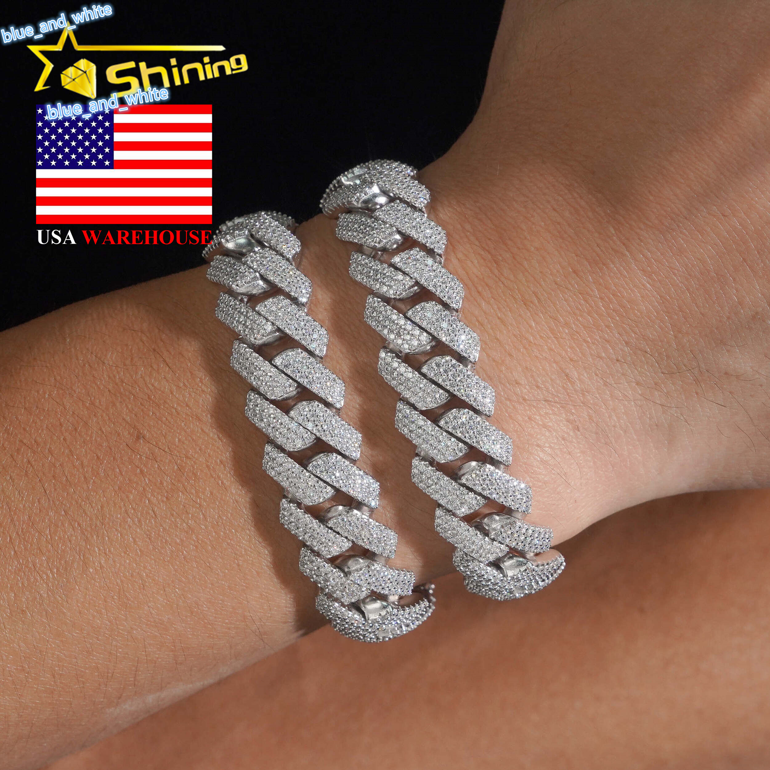 US Local Stock Fast Shipping 15mm Iced Out Hip Hop Pass Diamond Tester Moissanite Cuban Link Bracelet