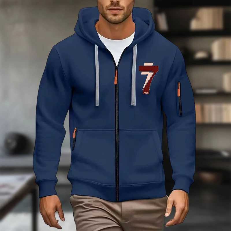 Mens hooded sweatshirt 2025 thick and warm high quality with a hood sporty style zipper opening and closing multiple pock W251021