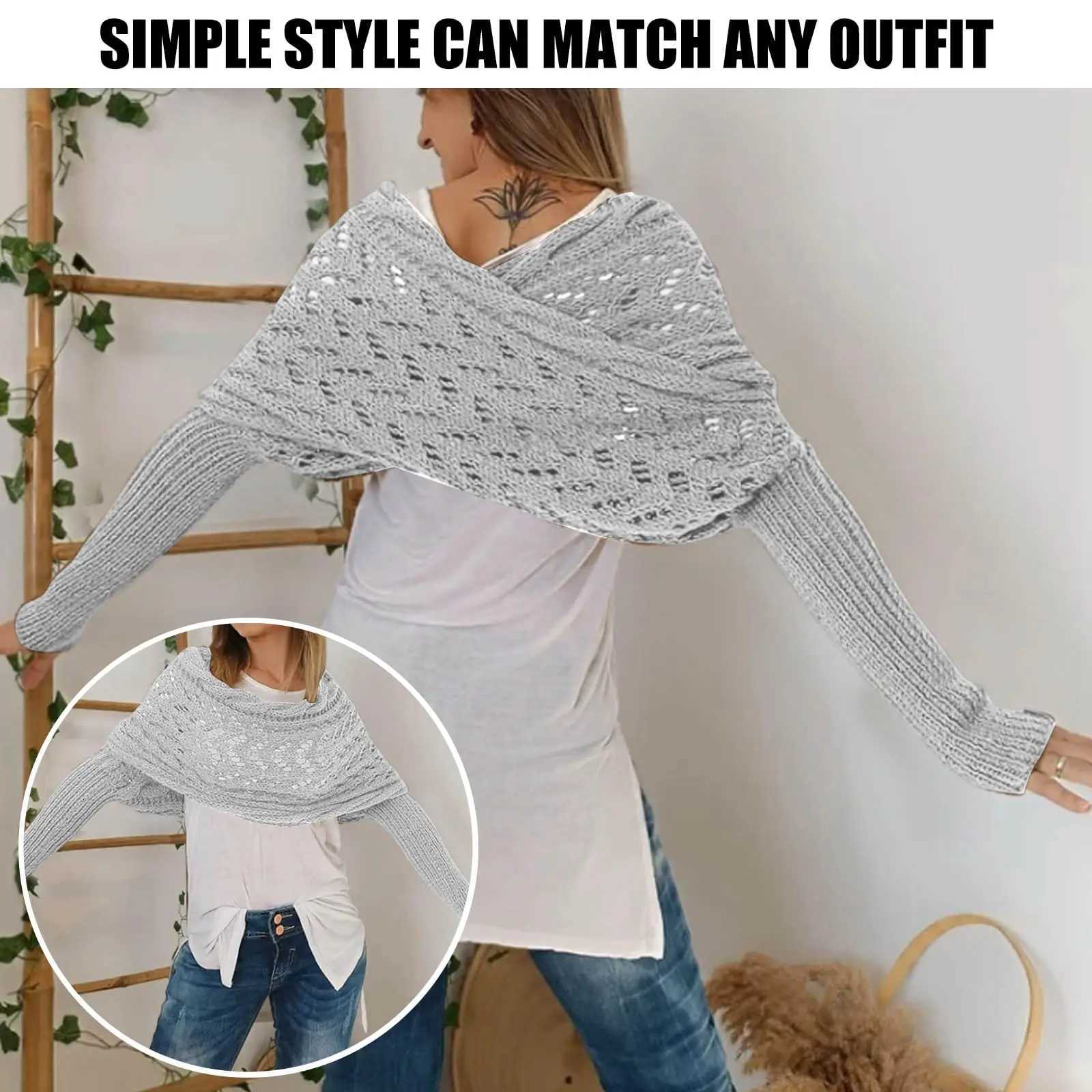 Multifunctional Scarf with Sleeves for Women Winter Shawl Wrap with Sleeve Solid Color Knitted Wrap Scarf Shawl Cape with Sleeve W251021