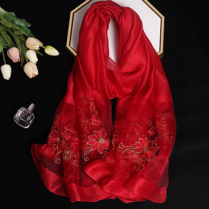2024 Luxury Silk Shawl Scarf for Women Design Embroidery Flowers Hijab Wraps Bufandas Female Headkerchief Fouloud Echarpe W251021