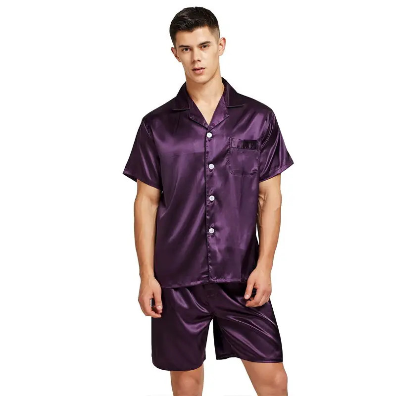 TonyCandice Satin Silk Pajamas Shorts For Men Rayon Silk Sleepwear Summer Male Pajama Set Soft Nightgown For Men Pyjamas 251021