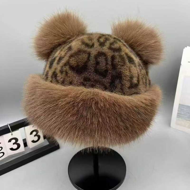 Leopard Print Plush Celebrity Hat for Women Autumn and Winter New Thickened Ear Protection Faux Fur Hat H251020