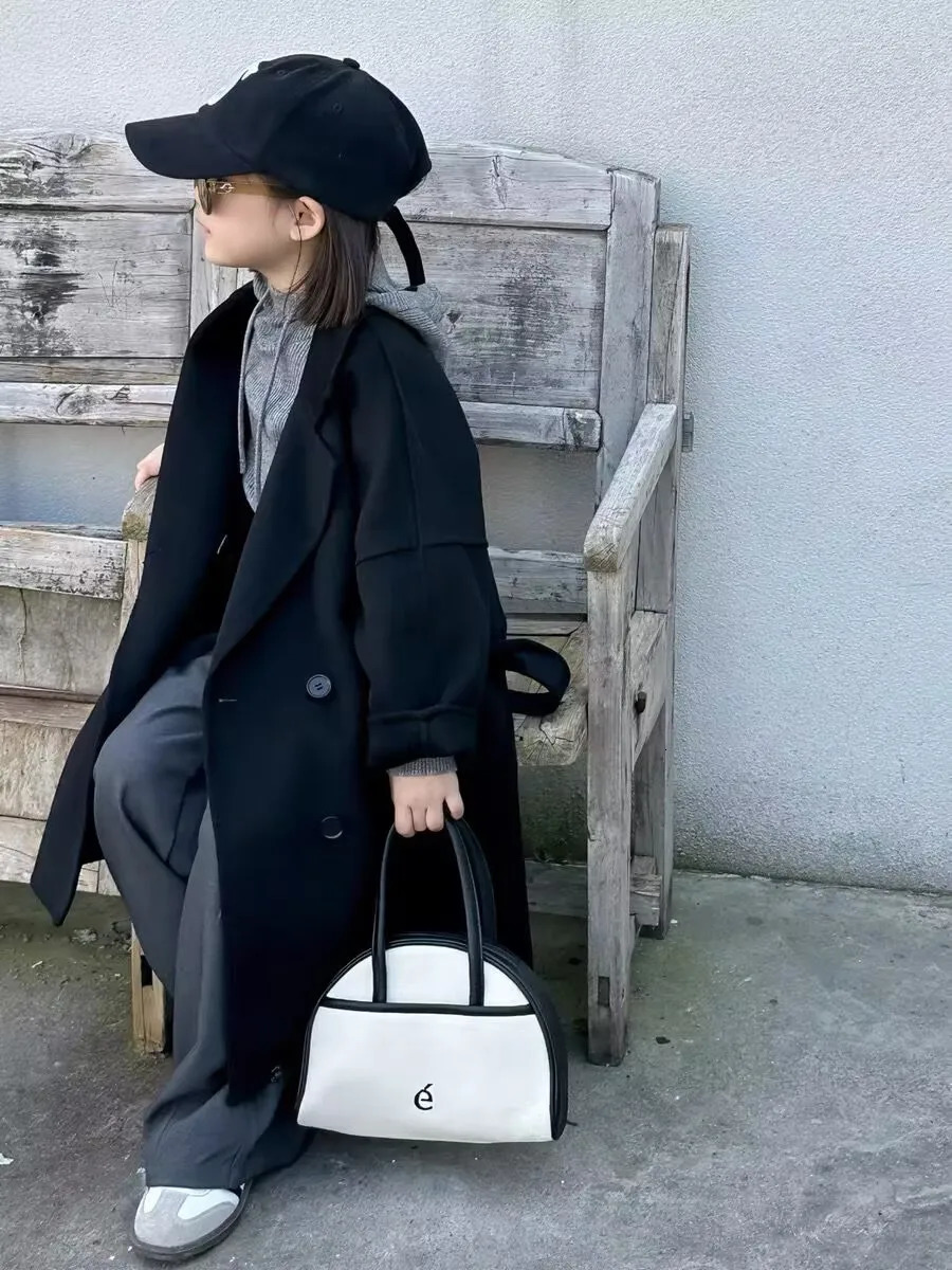 Childrens Double sided Cashmere Coat AutumnWinter Girls Woolen Medium to Long Jacket 90150cm 251017