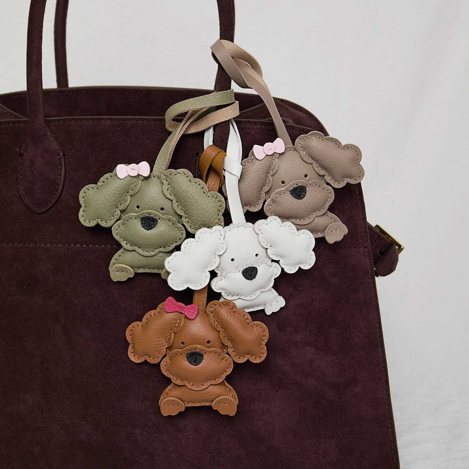 Handmade Real Leather Teddy Dog Bag Pendant Keychain Gift Cute Decoration Suitable For Bags Exquisite Charm Bag Accessories W251021