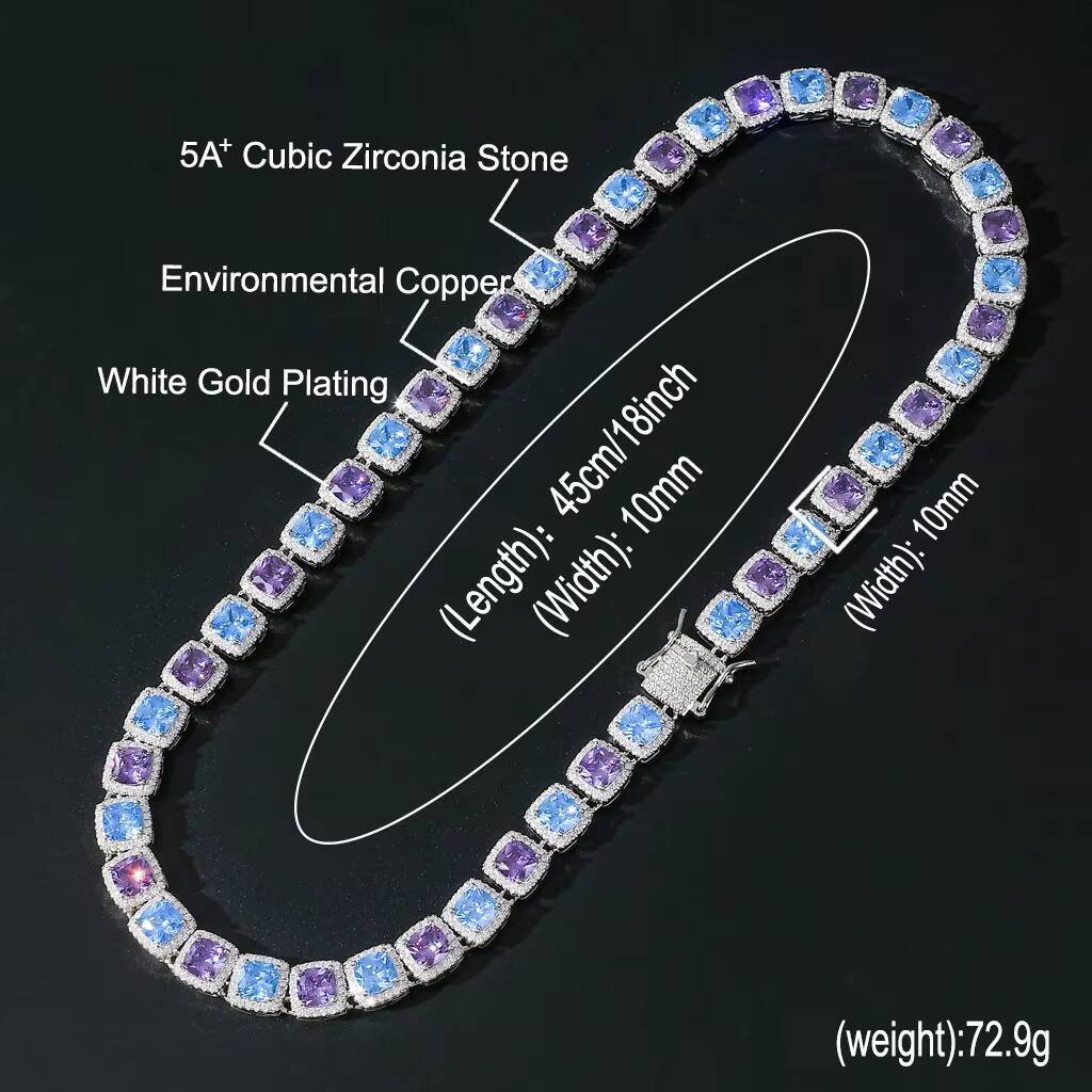 European and American Style Women Hip Hop Iced Out Chain Iced Coloured Clustered Tennis Chain