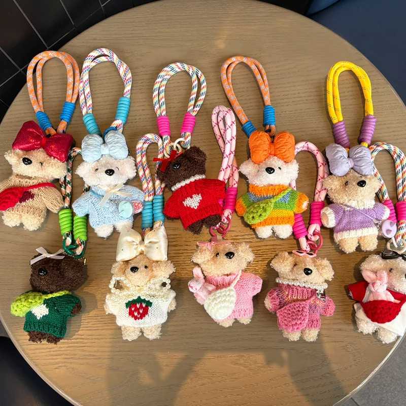 Cute Bow Teddy Dog Plush Toy Keychain Girl Backpack Cartoon Animal Doll Pendant Car Hanging Decoration Christmas Birthday Gift J251121