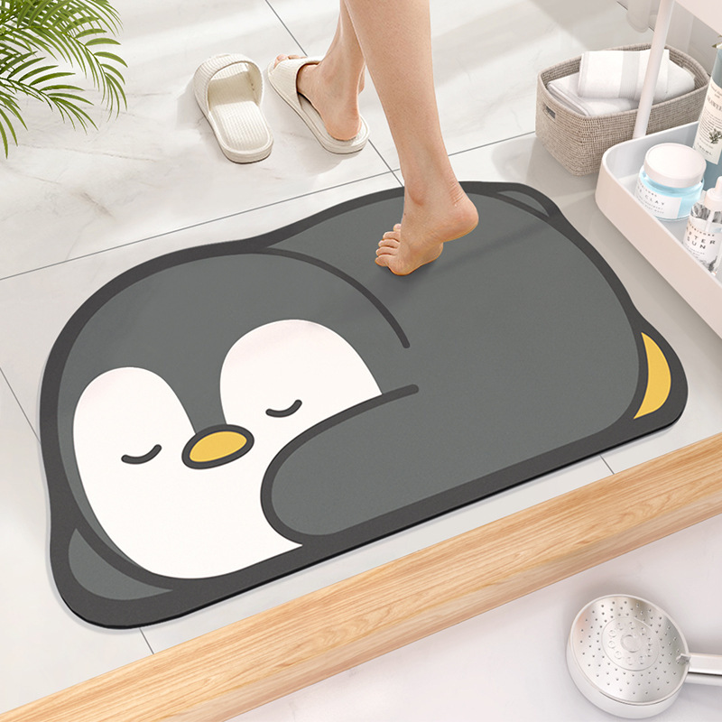 waterabsorbing quickdrying soft diatom mud floor mat for bathroom kitchen and bathroom antislip foot pad with cartoon smiling cat oval