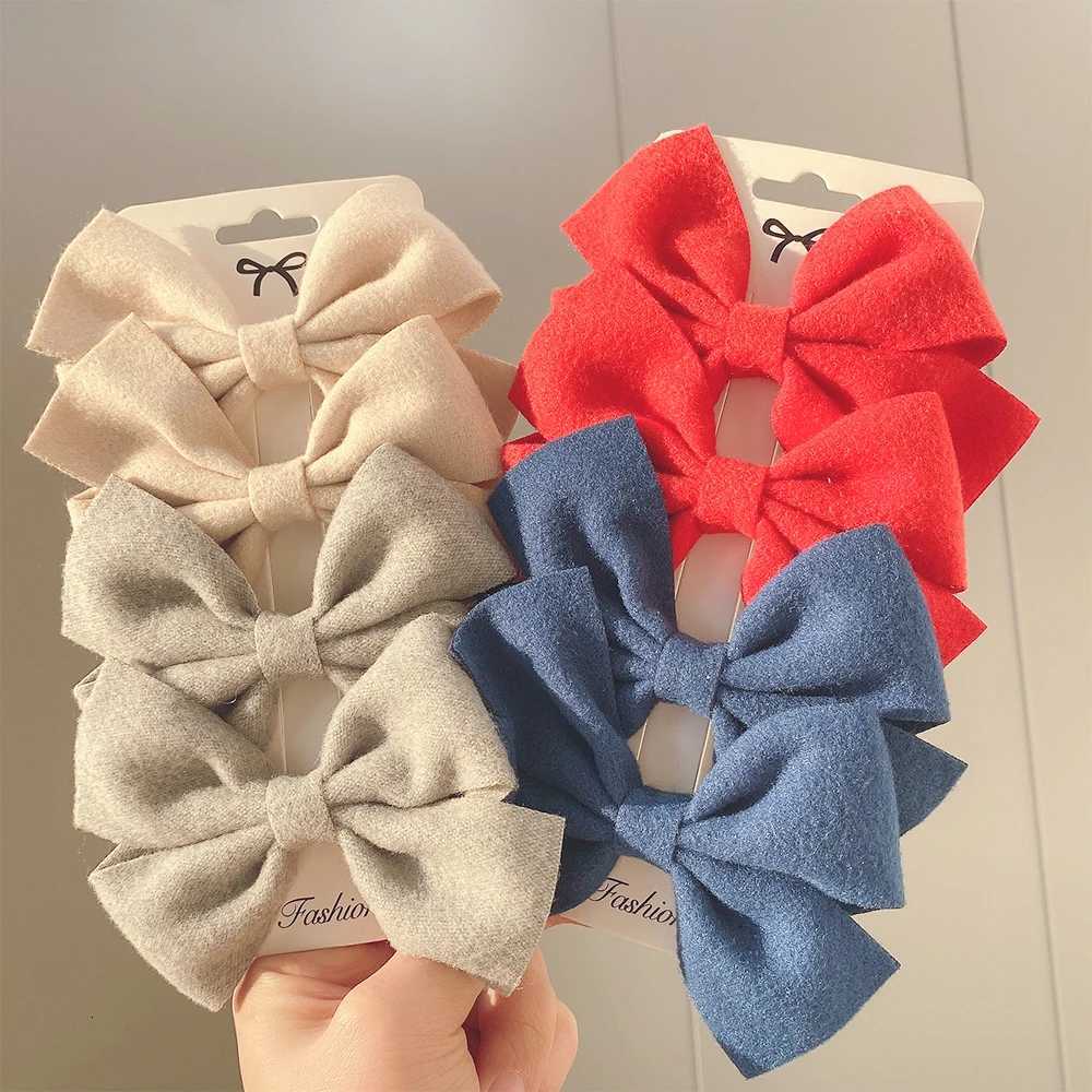 4Piecesset Cute Girls Grosgrain Ribbon Hair Bows with Clips Solid Cotton Hair Clips for Children Headwear Kids Hair AccessoriesW254021