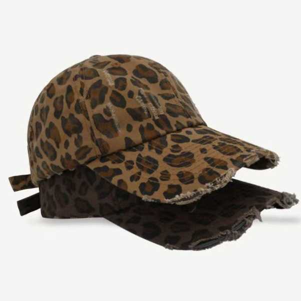 Sweet Cool Street Style Leopard Print Baseball Cap for Women Trendy Fashionable Vintage Wide Brim Baseball Cap Makes Look Smaller H251020