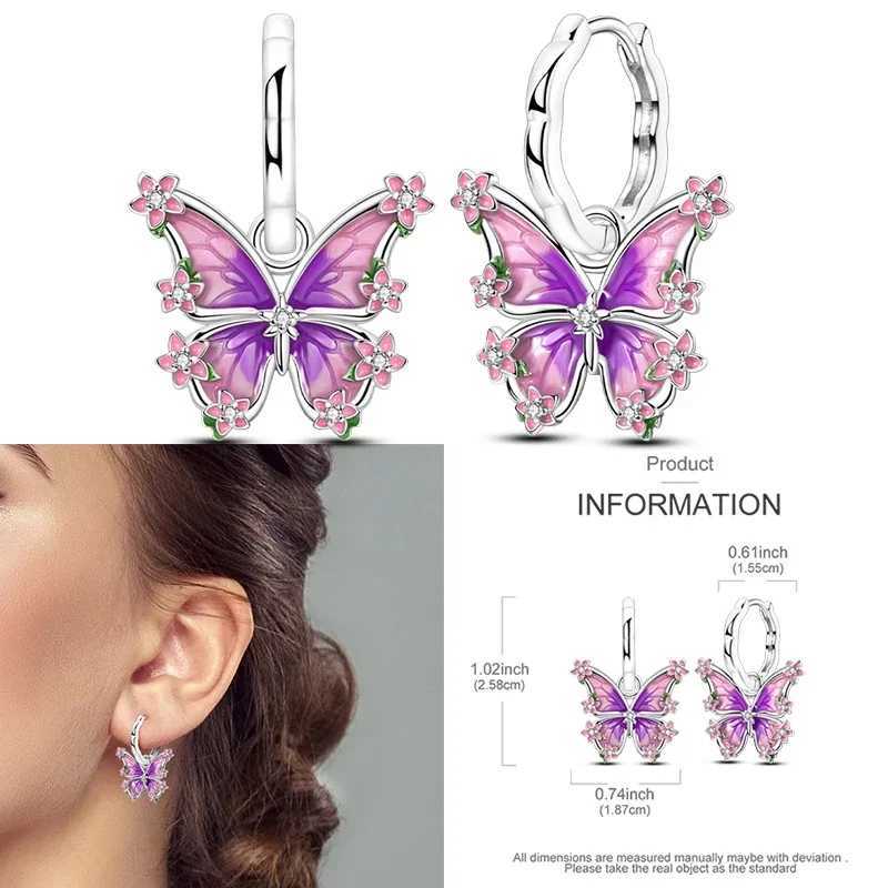 925 Sterling Silver Purple Series Feather Butterfly Dream Catcher Firefly Zircon Earrings for Women Luxury Jewelry Wedding Gift J251021