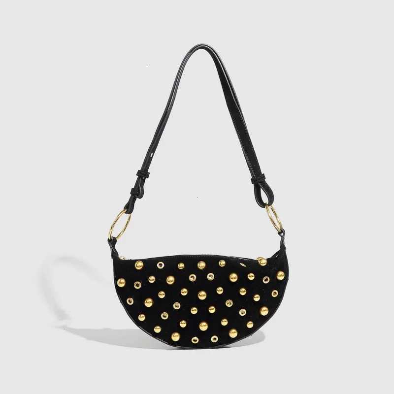 Designer Studded Shoulder Bag Rivet Crescent Bag 2025 New Women Metal Underarm Bag Highend Retro Rivet Polka Dot Shoulder BagsXJ251021