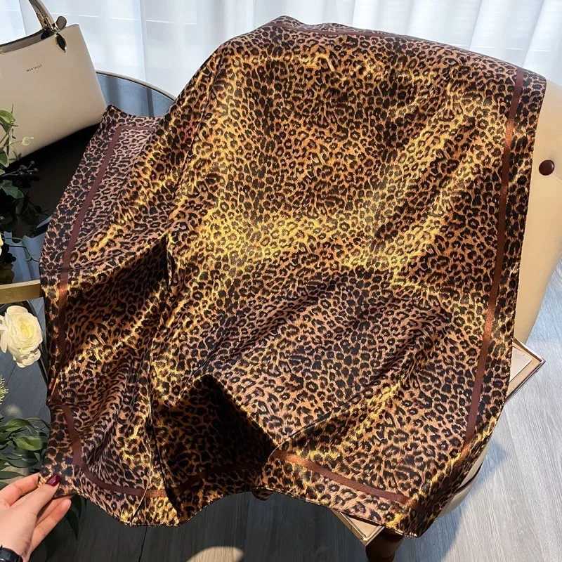 90cm Leopard Print SatinFinish Scarf Lightweight Simulated Silk Square for Women Spring Summer Versatile Chic W251021