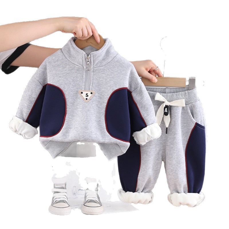 kids designer clothes 2025 New Boys Fleece-Lined 2-Piece Set, Trendy Autumn Winter Casual Outfit, Cozy Sweatshirt & Joggers for Toddlers